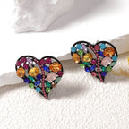 Rainbow Heart Love Black Crystal Multi Gemstone Stud Earring Bulk