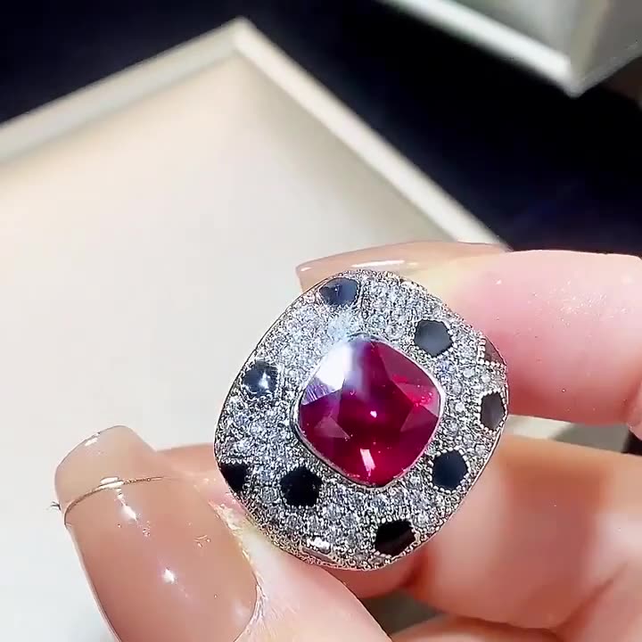Square Black Red Solitaire CZ Silver Anti Tarnish Free Size Ring Bulk