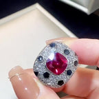 Square Black Red Solitaire CZ Silver Anti Tarnish Free Size Ring Bulk