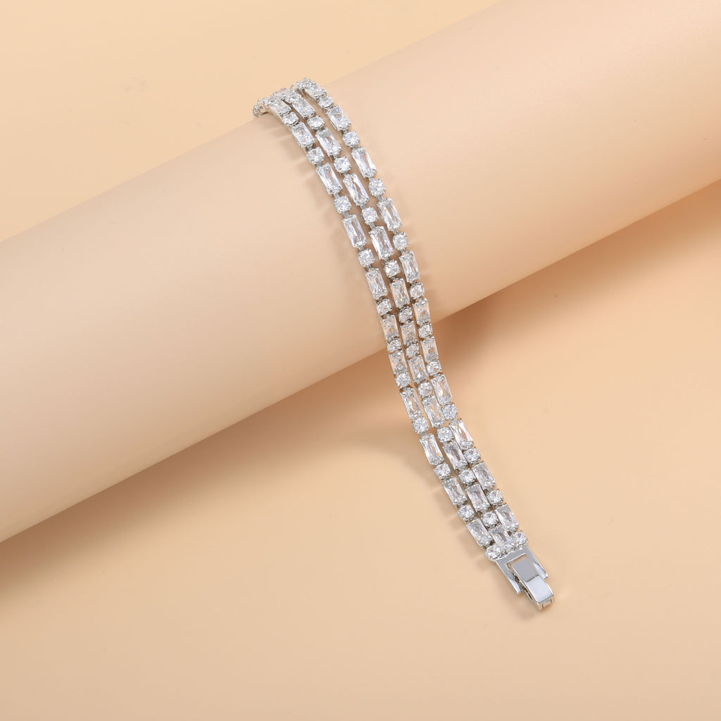 Bulk Layered Designer Baguette Gold Silver Plated CZ Copper Bracelet