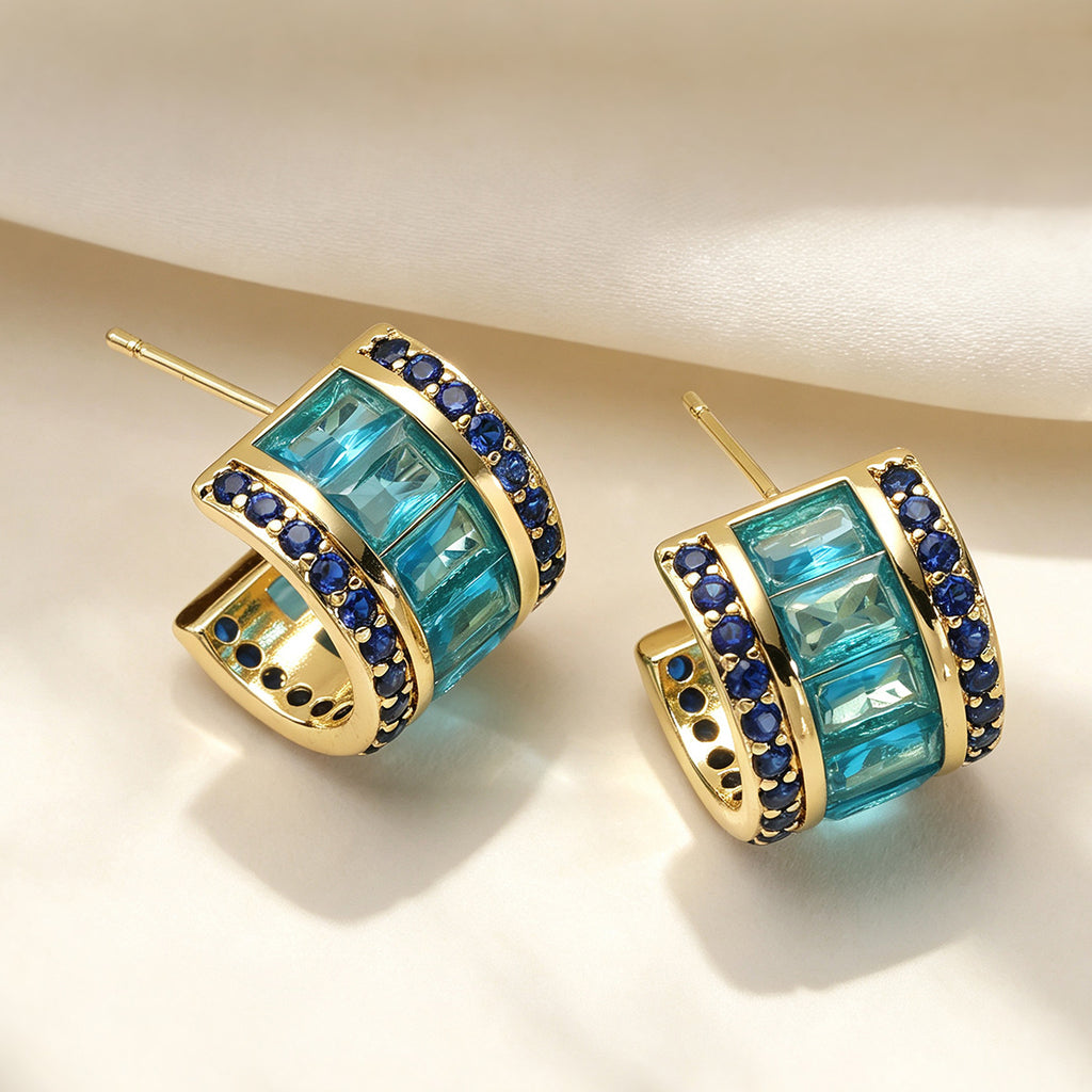 Designer Chunky Huggie Hoop Gold Plated CZ Crystal Copper Earrings Bulk