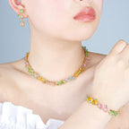 Multi Color Designer Oval-Cut Gold CZ Copper Necklace Combo Set Bulk