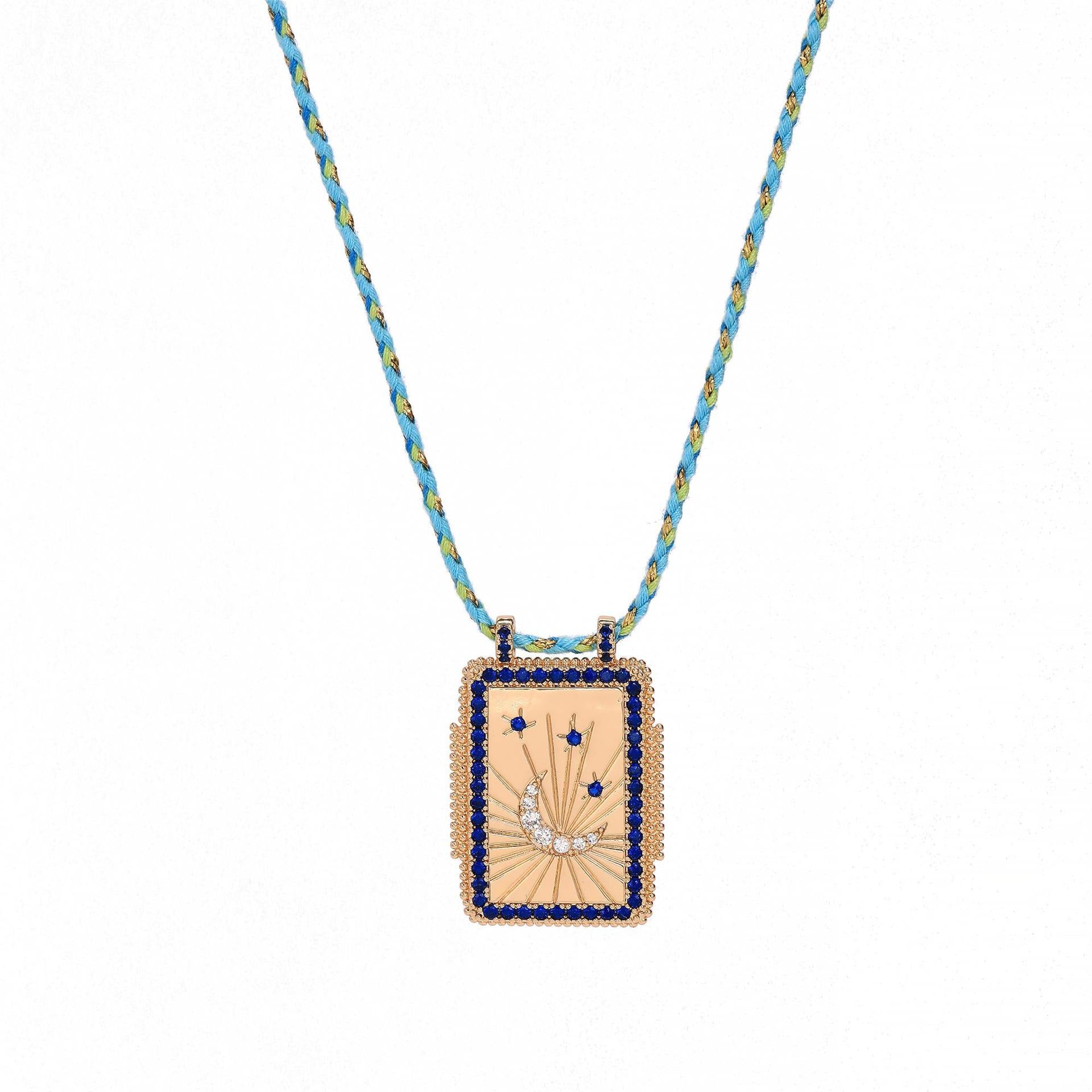 Moon CZ 18K Gold Blue Thread Anti Tarnish Necklace Pendant Bulk Secondary image