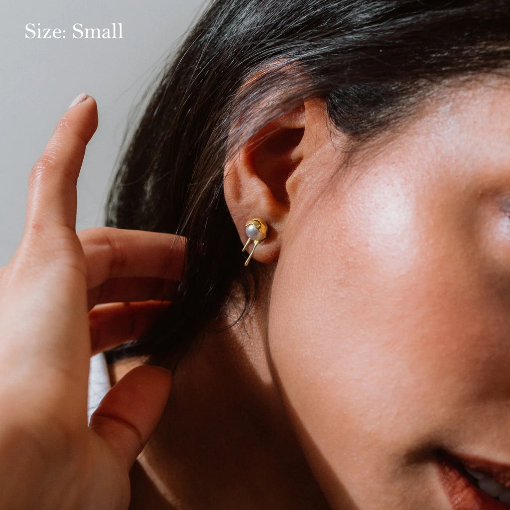 Organic Drop Gold Plated Pearl Stainless Steel Stud Earrings Wholesale