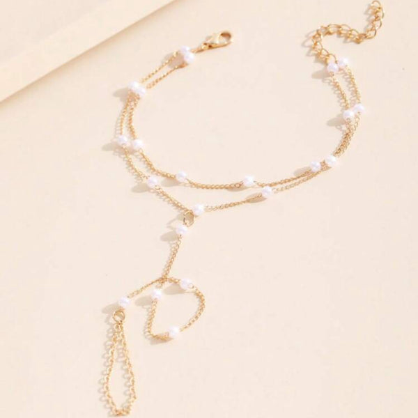 Minimal Hand Chain with Ring Gold Plated Pearl Bracelet For Women Bulk Secondary image