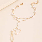 Minimal Hand Chain with Ring Gold Plated Pearl Bracelet For Women Bulk