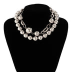 Ball 18K Gold Silver Pearl Anti Tarnish Dual Layer Necklace Women Bulk
