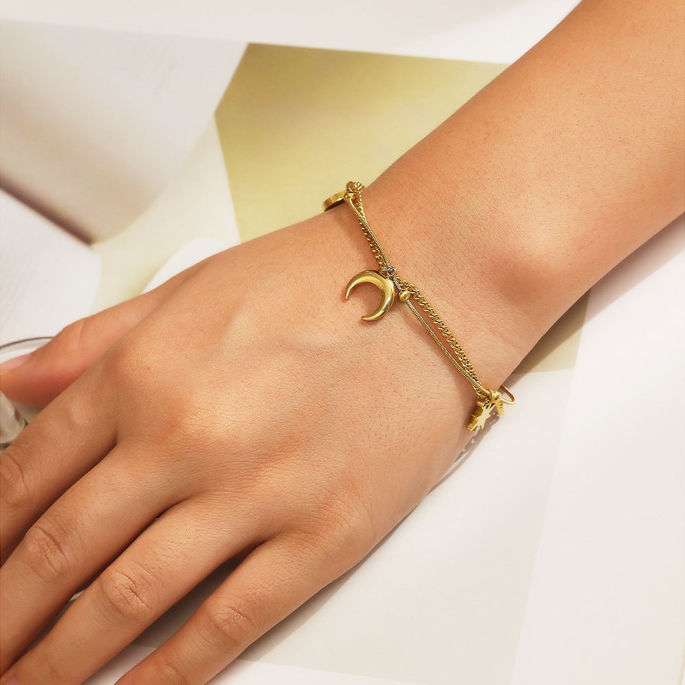Moon And Star 18K Gold Stainless Steel Charm Chain Bracelet Bulk