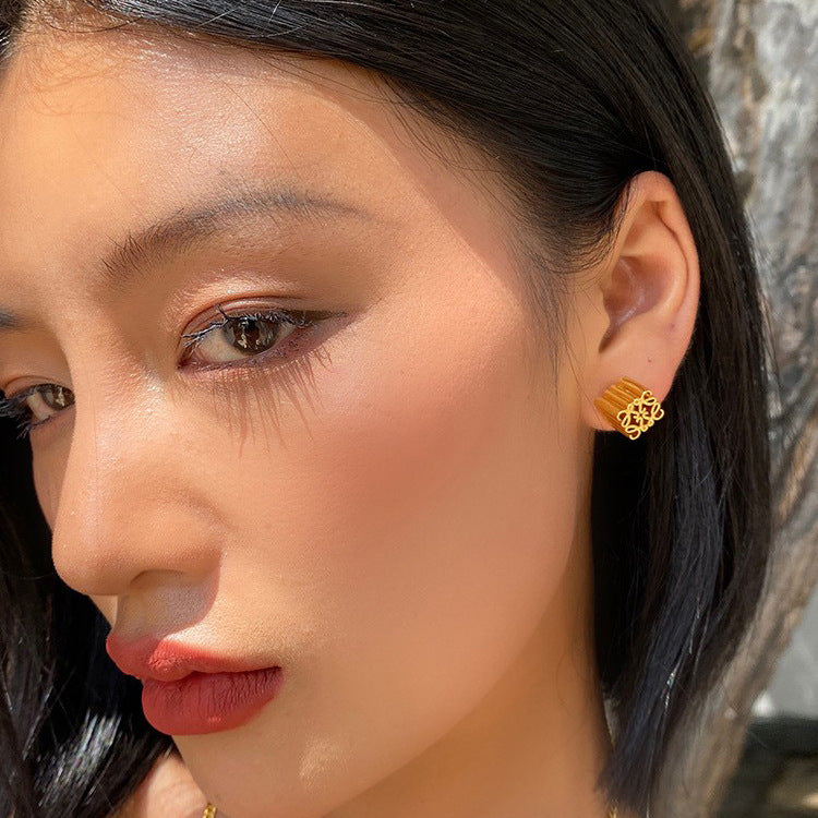 Square Filigree 18K Gold Silver Anti Tarnish Stud Earring Women Bulk