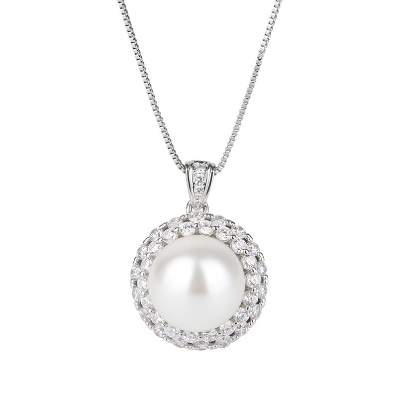 White Silver Pearl CZ Anti Tarnish Necklace Earring Set Bulk