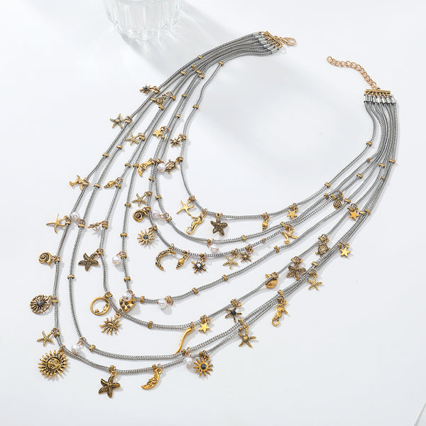 18K Gold Multi-Layer Various Tiny Charm Necklace For Women Bulk Main image