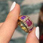 Purple Pink Baguette Crystal CZ Anti Tarnish Free Size Ring Bulk