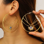 Designer Evil Eye Sunburst Gold Plated CZ Copper Hoop Earrings Bulk