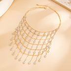 Multi-Layer Waterfall Gold Plated Rhinestone Fringe Alloy Necklace Bulk