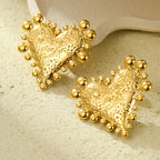 Beaten Finis Heart Gold Stainless Steel Anti Tarnish Stud Earring Bulk