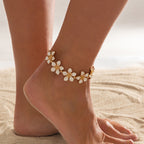 Beach White Flower Charm Gold Plated Enamel Anklets For Women Bulk