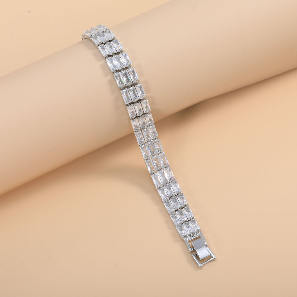 Bulk Layered Two Row Baguette Gold Silver Plated CZ Copper Bracelet