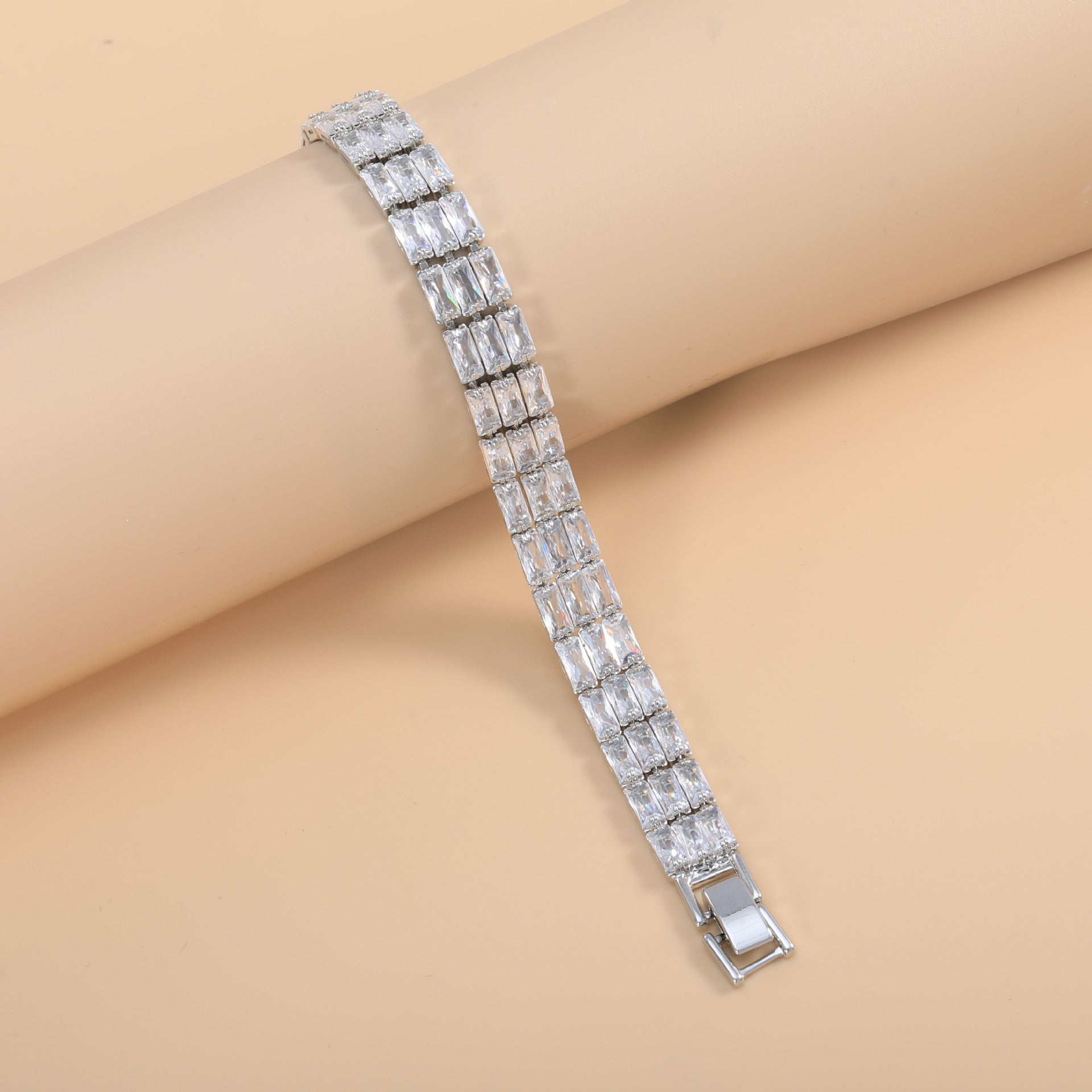 Bulk Layered Two Row Baguette Gold Silver Plated CZ Copper Bracelet