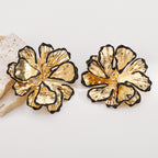 Beaten Finish Flower 18K Gold Black Stud Earring For Women Bulk