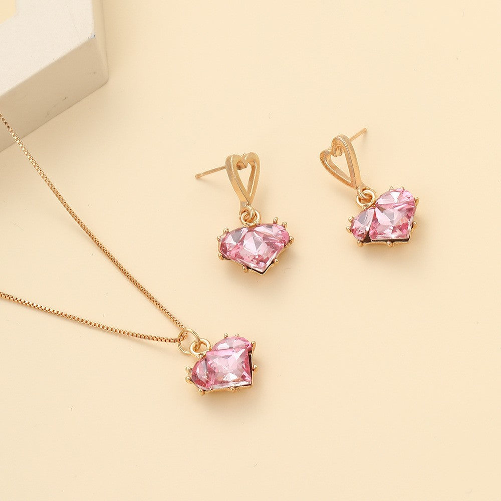 Multi Color Heart Gold Crystal Necklace Earring Set  For Women Bulk