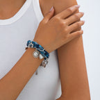 Sun Heart Shell Silver Blue Adjustable Thread Charm Bracelet Bulk