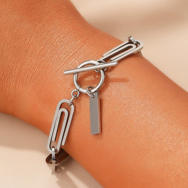 Minimal Paperclip Silver Anti Tarnish Stainless Steel Bracelet Wholesale Secondary image