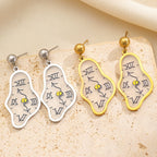 Abstract Clock Design Gold Silver Enamel Copper Drop Earrings Wholesale