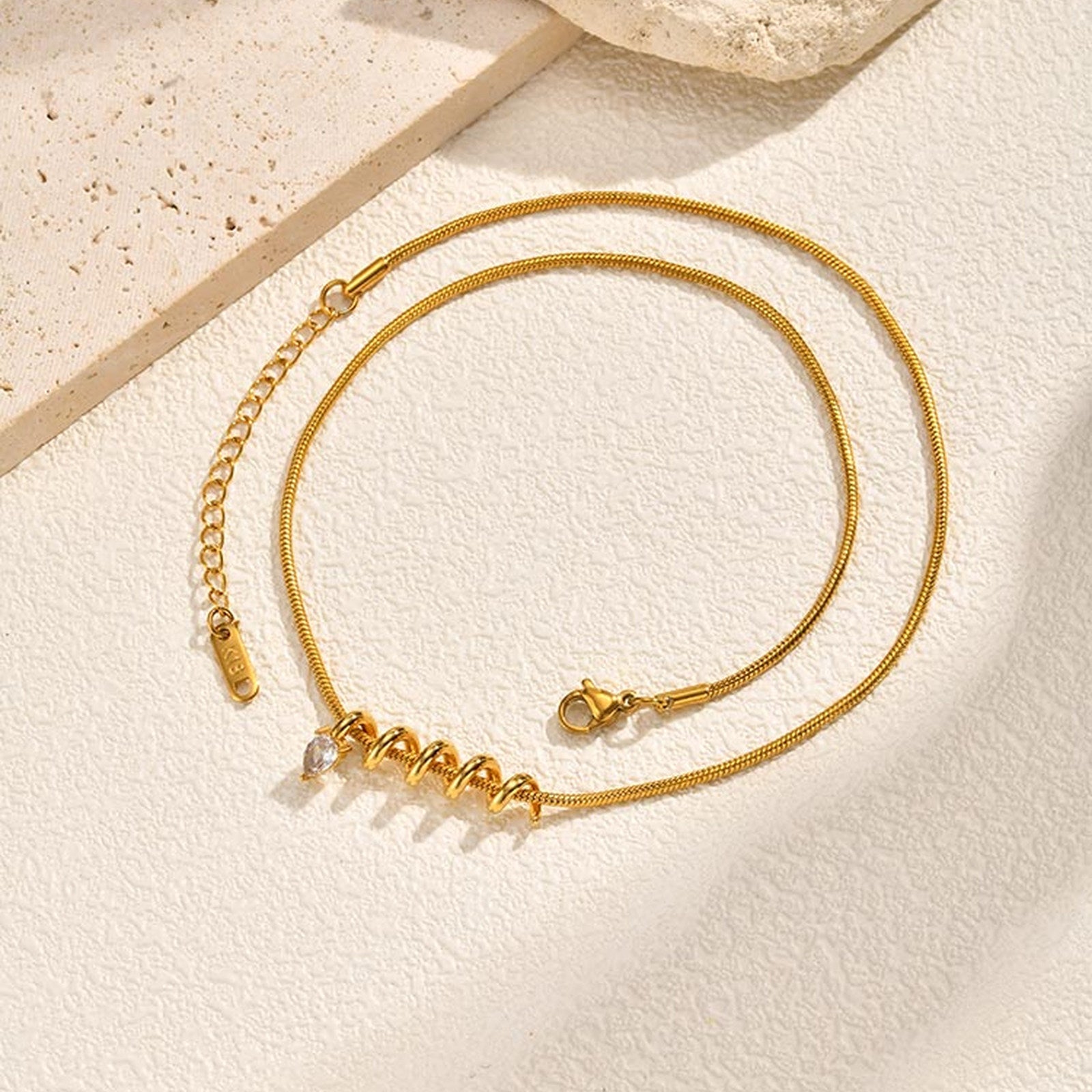 Gold Spiral Coil Plain Anti Tarnish Stainless Steel Necklace Women Bulk Secondary image