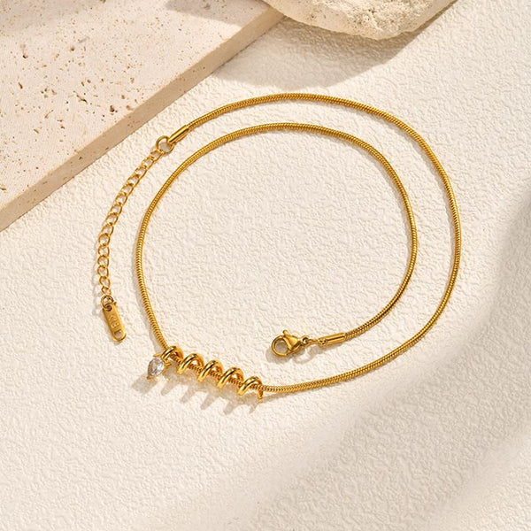 Gold Spiral Coil Plain Anti Tarnish Stainless Steel Necklace Women Bulk Secondary image