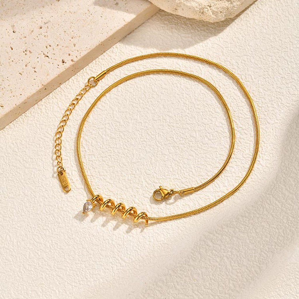 Gold Spiral Coil Plain Anti Tarnish Stainless Steel Necklace Women Bulk