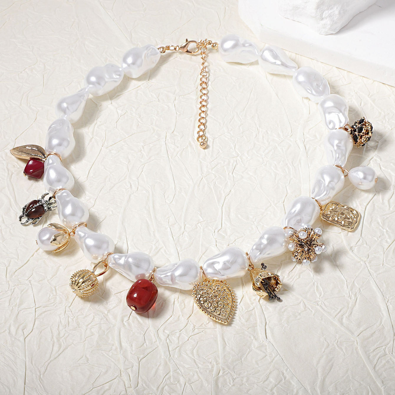 Heart Pearl White 18K Gold Plated Anti Tarnish Charm Necklace Bulk