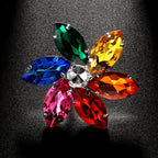 Rainbow Flower Multi Crystal Silver Free Size Anti Tarnish Ring Bulk