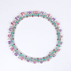 Luxury Silver Tone Pink Purple White CZ Copper Necklace Earring Set Bulk