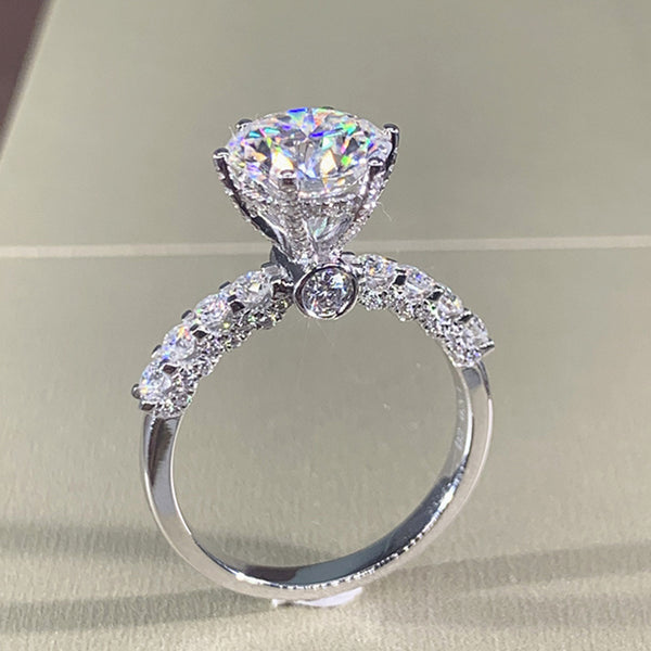 Silver Round Cut Cubic Zirconia Brass Anti Tarnish Size Ring Women Bulk Main image