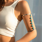Oval Turquoise Green Beards Green Silver Open Arm Bracelet Women Bulk