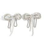 White Chic Bow Style Silver Plated Pearl Drop Earrings For Women Bulk