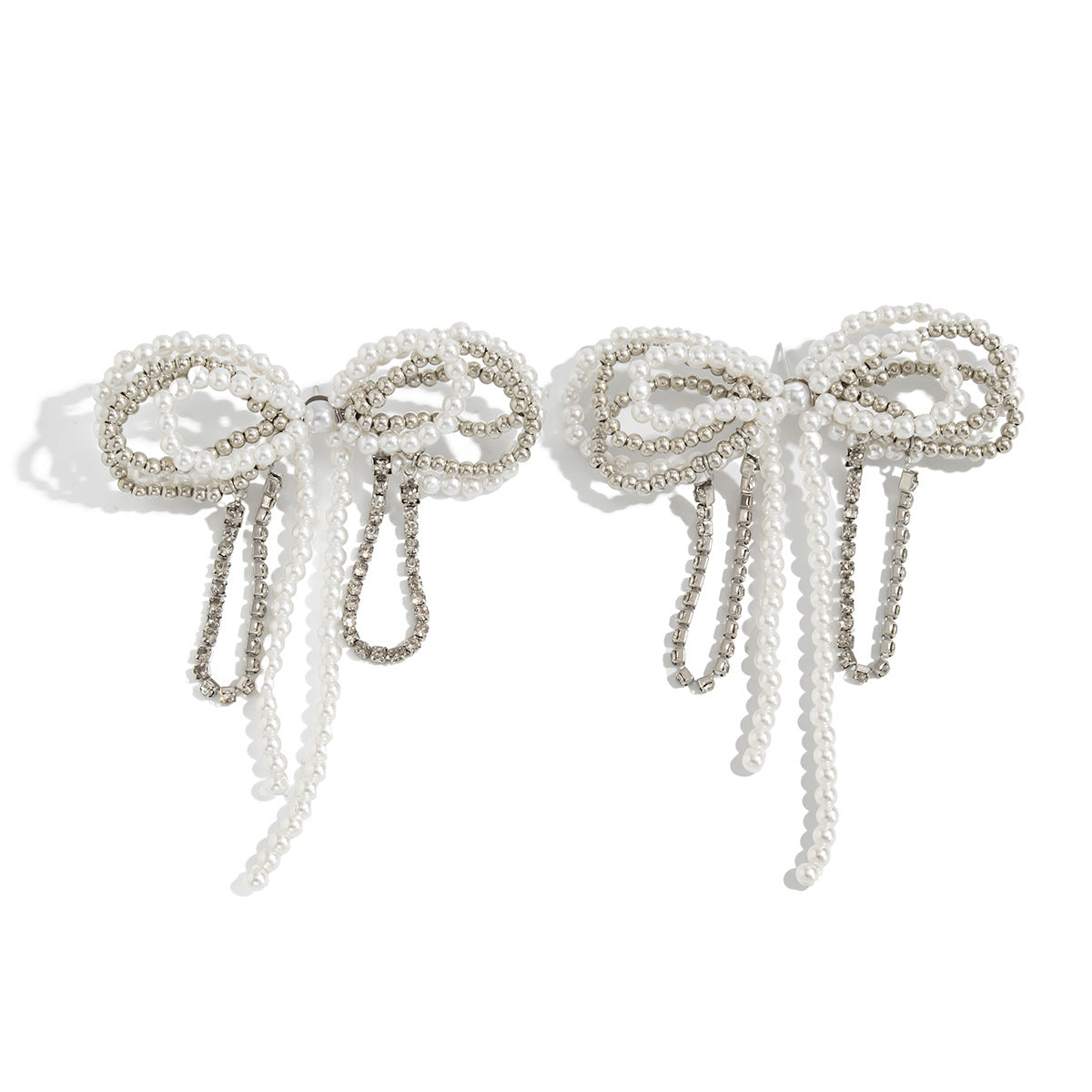 White Chic Bow Style Silver Plated Pearl Drop Earrings For Women Bulk