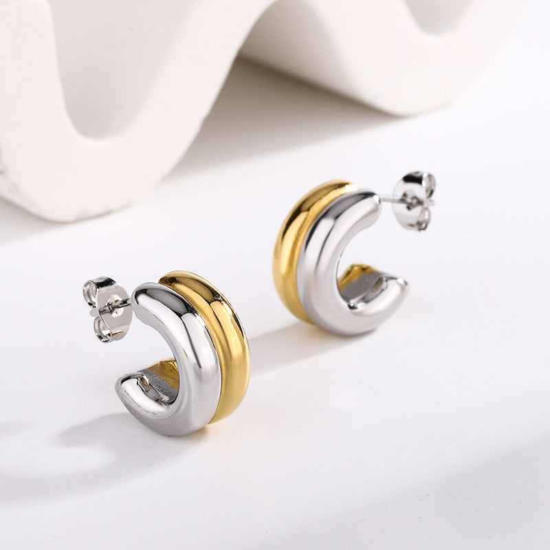 Tiny Glossy Classic 18K Gold Silver Hoop Stud Earring For Women Bulk Secondary image