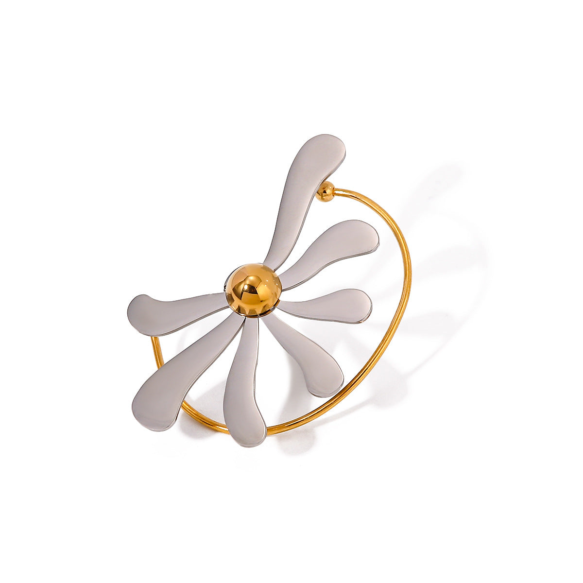 Daisy Flower Silver Gold Stainless Steel Anti Tarnish Single Left Side Ear Cuff Stud For Women
