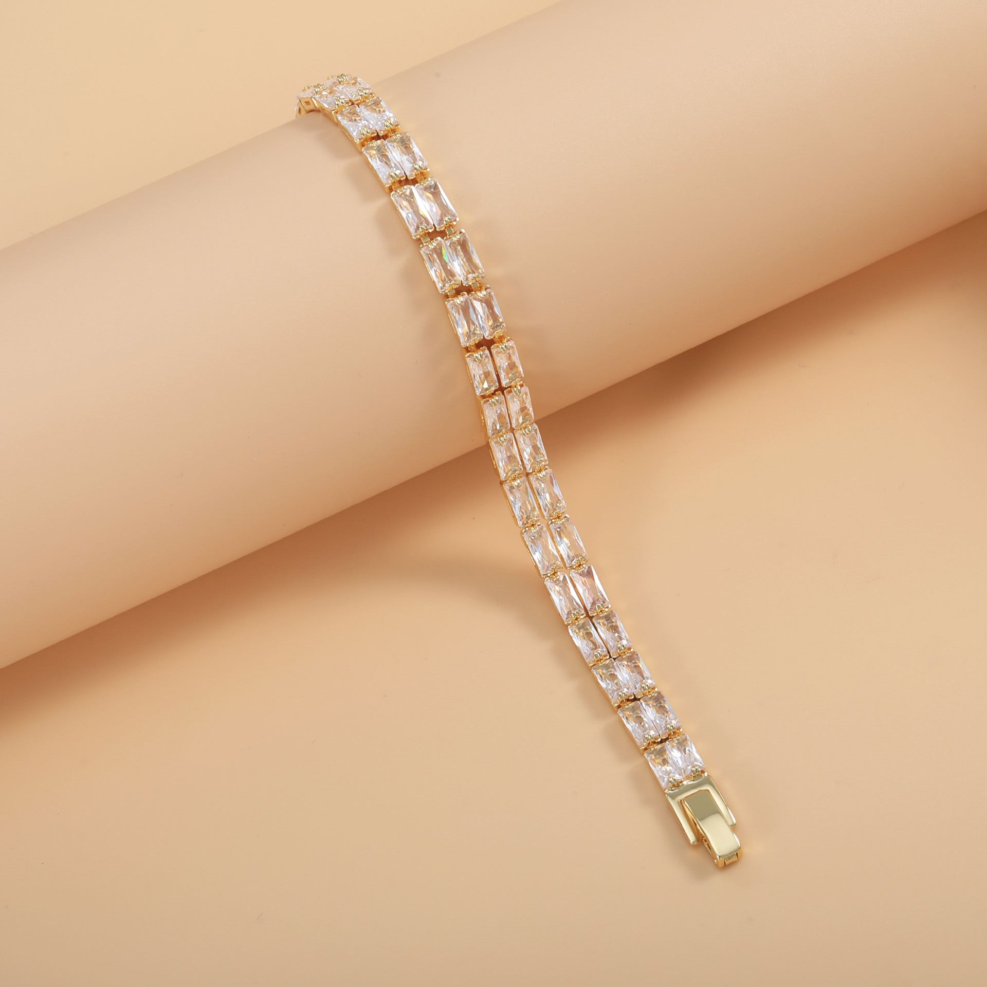Bulk Baguette Cut Tennis Style Gold Silver Plated CZ Copper Bracelet Secondary image
