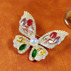 Multi Color Butterfly Gold CZ Pearl Copper Anti Tarnish Brooch Bulk