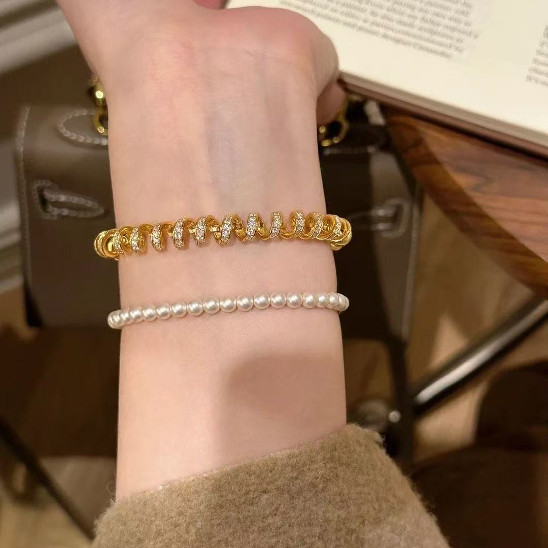 Designer Helix Spiral Gold Silver CZ Anti Tarnish Brass Bracelet Bulk