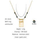 Designer Green Beads Gold Plated Sunburst Stainless Steel Necklace Bulk