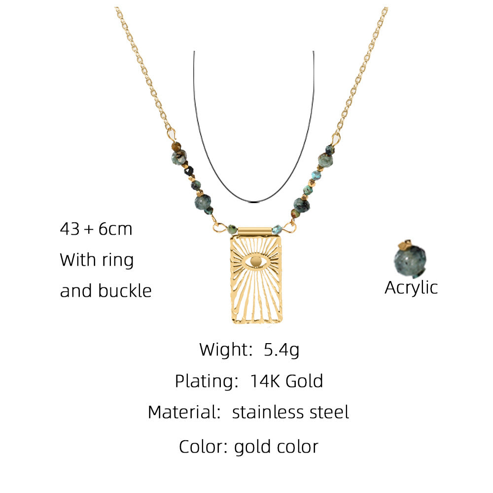 Designer Green Beads Gold Plated Sunburst Stainless Steel Necklace Bulk