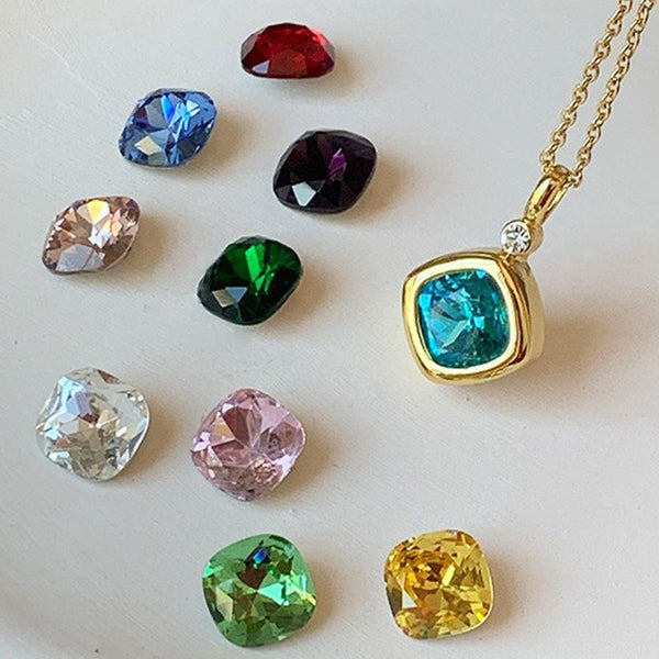 Multi Gemstone Cushion Cut Solitaire Crystal 18K Gold Anti Tarnish Necklace Pendant Chain Earring Ring for Women Main image