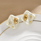 White Square Gold Cubic Zirconia Copper Stud Earrings For Women Bulk