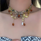 Butterfly Flower Multicolour 18K Gold Anti Tarnish Charm Necklace Bulk