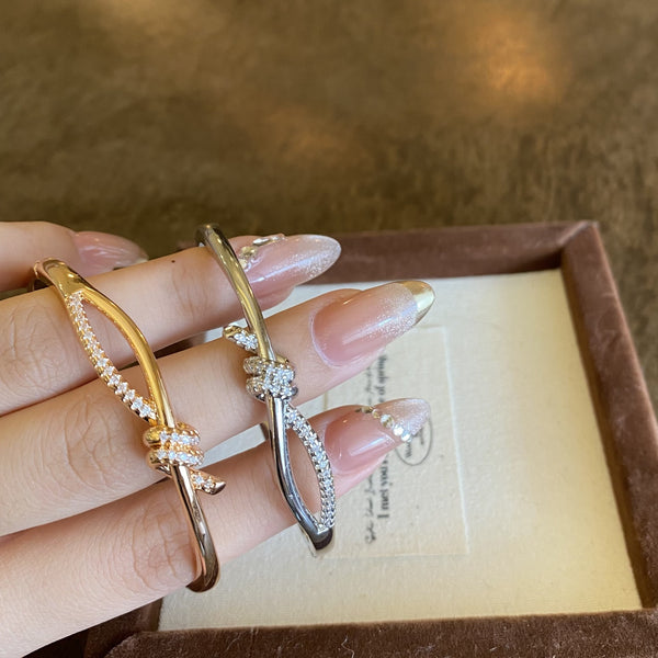 Twisted Knot 18K Gold Silver Cubic Zirconia Kada Bracelet Women Bulk Secondary image