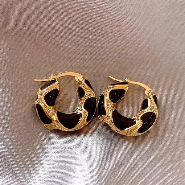 Enamel 18K Gold Plated White Black Hoop Earrings For Women Bulk Main image