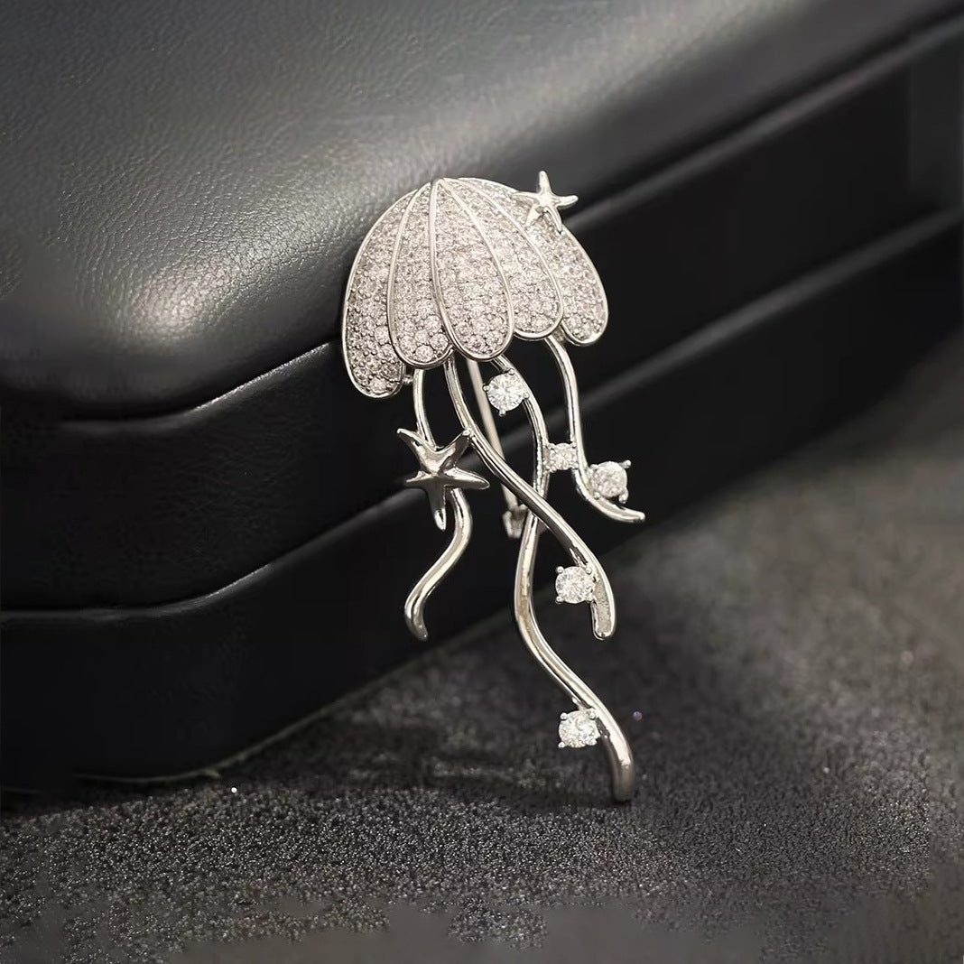 Designer Jellyfish Gold Silver Plated CZ Copper Anti Tarnish Brooch Bulk